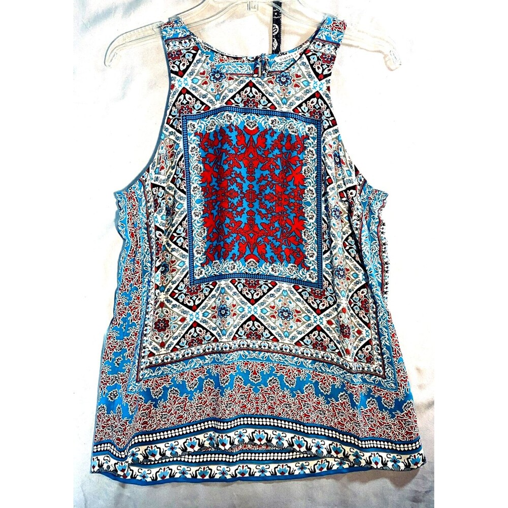 Violet & Claire Boho Hi Low Top Women M Floral Sheer Sleeveless Keyhole Neck
